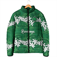 Personalised Cook Islands Rarotonga Padded Jacket Tiare Maori Polynesian Waves Tattoo
