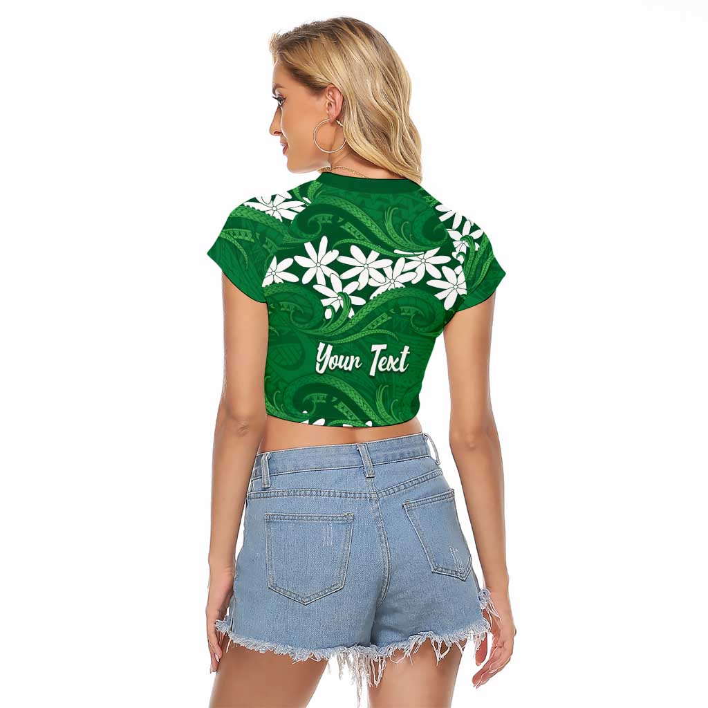 Personalised Cook Islands Rarotonga Raglan Cropped T Shirt Tiare Maori Polynesian Waves Tattoo