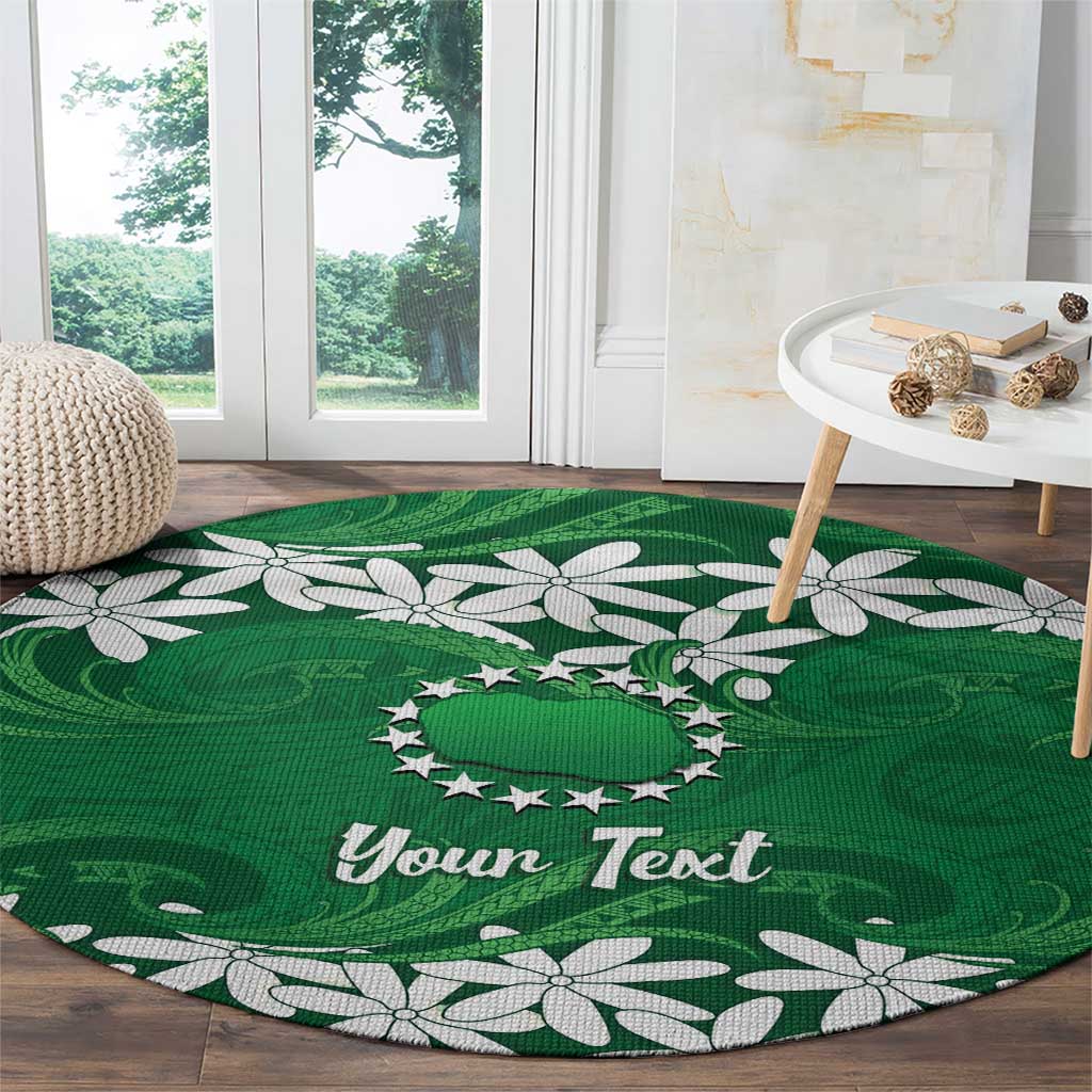 Personalised Cook Islands Rarotonga Round Carpet Tiare Maori Polynesian Waves Tattoo