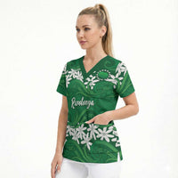 Personalised Cook Islands Rarotonga Scrub Top Tiare Maori Polynesian Waves Tattoo