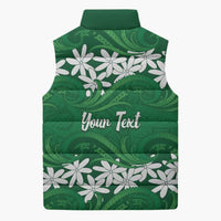 Personalised Cook Islands Rarotonga Sleeveless Puffer Jacket Tiare Maori Polynesian Waves Tattoo