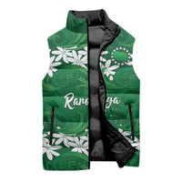 Personalised Cook Islands Rarotonga Sleeveless Puffer Jacket Tiare Maori Polynesian Waves Tattoo