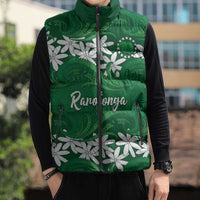 Personalised Cook Islands Rarotonga Sleeveless Puffer Jacket Tiare Maori Polynesian Waves Tattoo