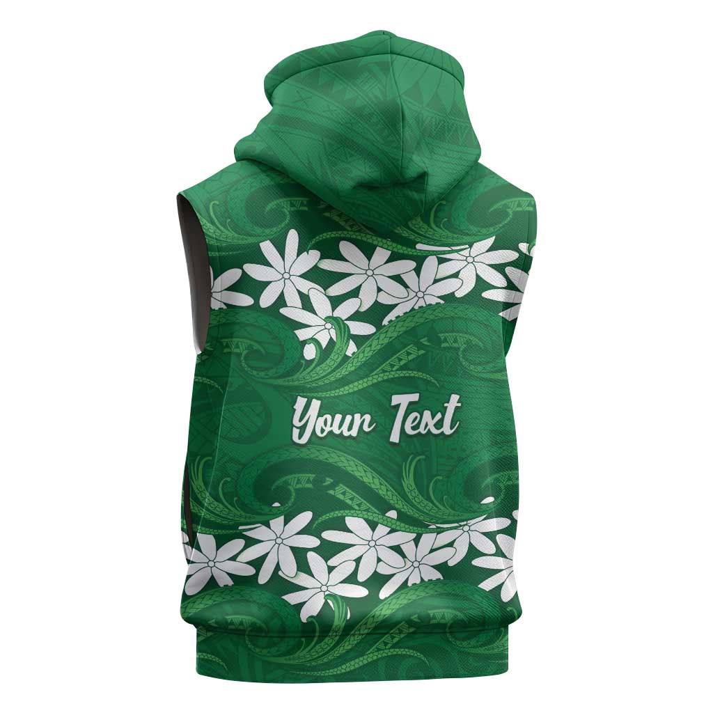 Personalised Cook Islands Rarotonga Sleeveless Zip Hoodie Tiare Maori Polynesian Waves Tattoo