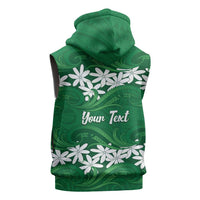Personalised Cook Islands Rarotonga Sleeveless Zip Hoodie Tiare Maori Polynesian Waves Tattoo