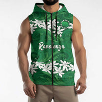 Personalised Cook Islands Rarotonga Sleeveless Zip Hoodie Tiare Maori Polynesian Waves Tattoo