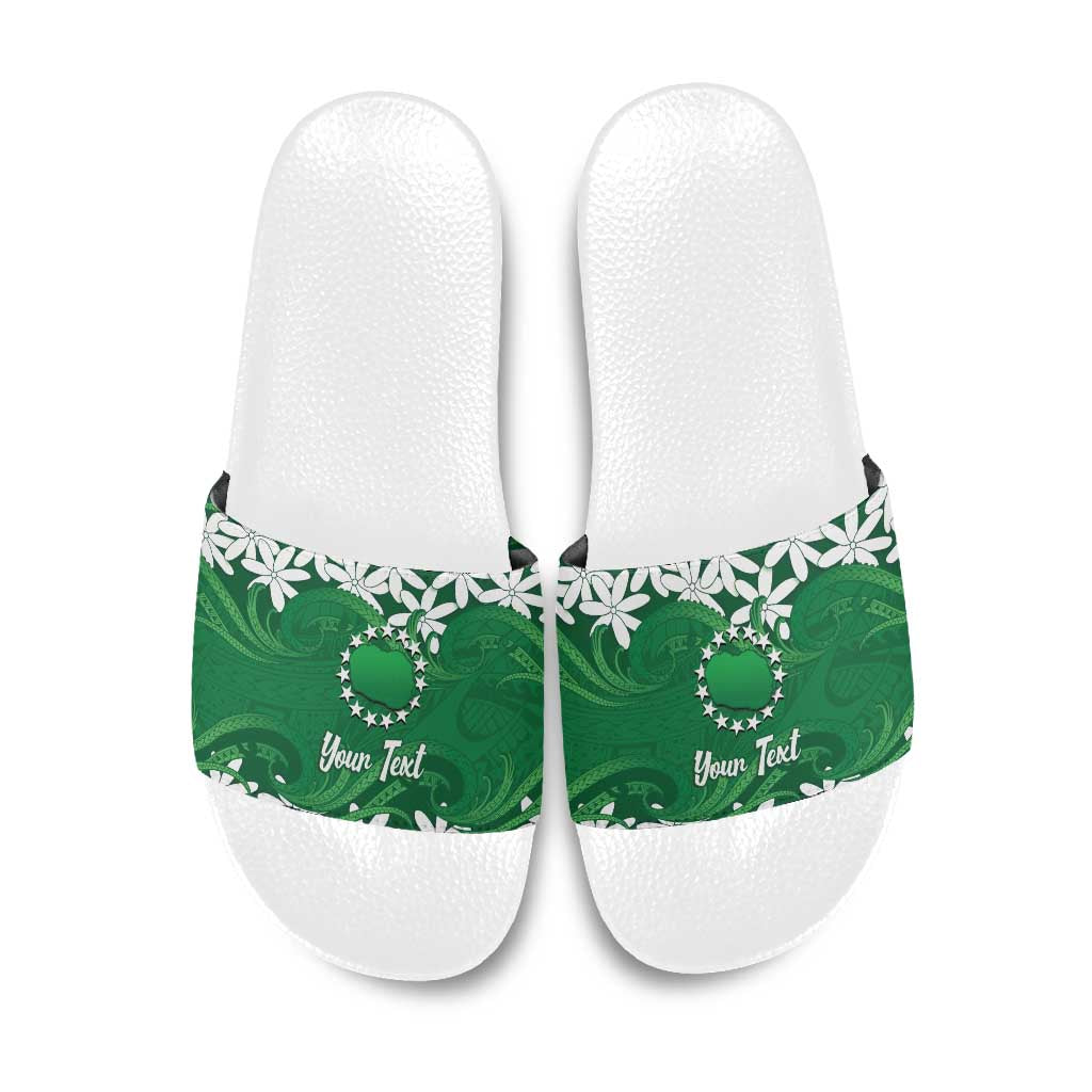 Personalised Cook Islands Rarotonga Slide Sandals Tiare Maori Polynesian Waves Tattoo