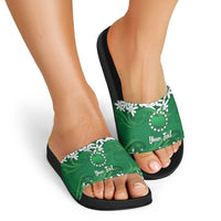Personalised Cook Islands Rarotonga Slide Sandals Tiare Maori Polynesian Waves Tattoo