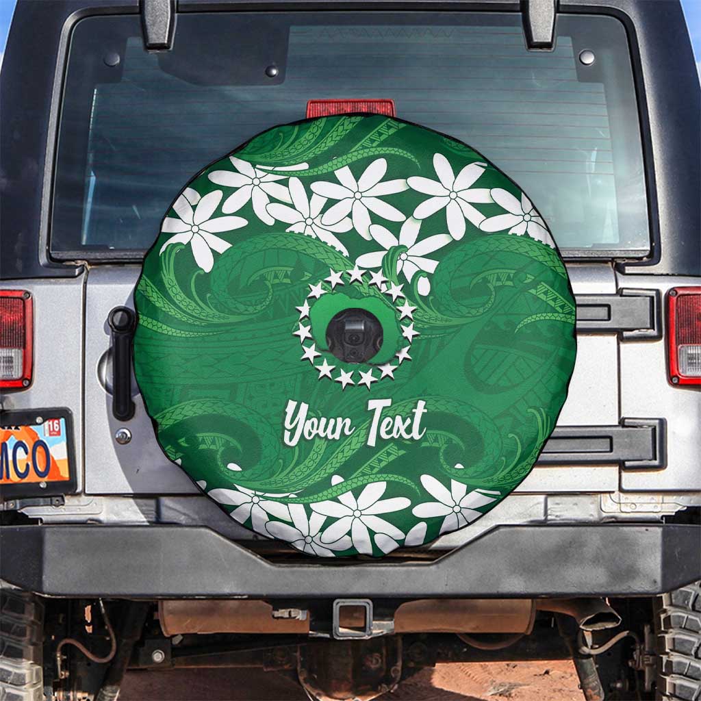 Personalised Cook Islands Rarotonga Spare Tire Cover Tiare Maori Polynesian Waves Tattoo