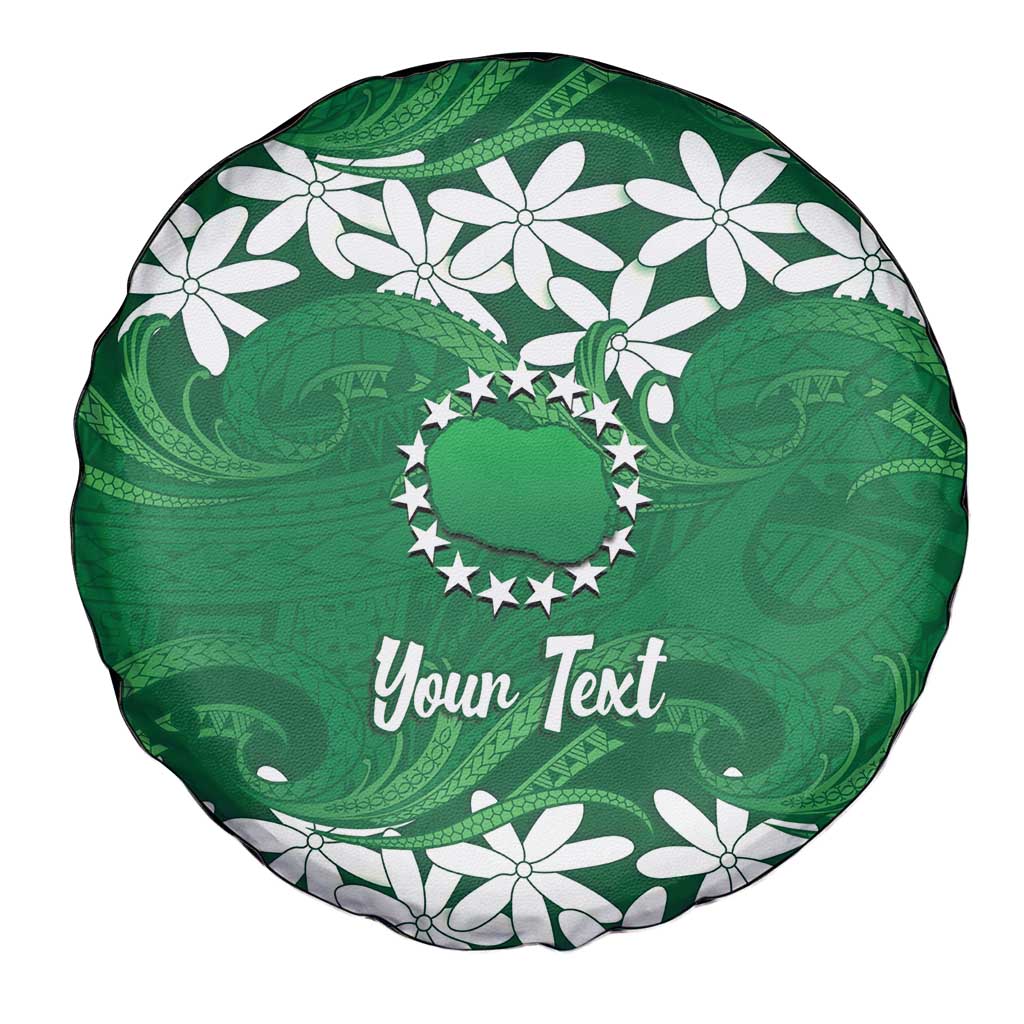 Personalised Cook Islands Rarotonga Spare Tire Cover Tiare Maori Polynesian Waves Tattoo