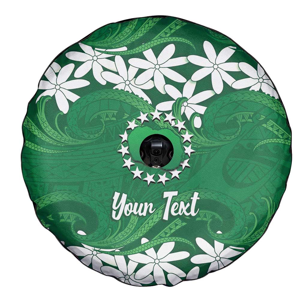 Personalised Cook Islands Rarotonga Spare Tire Cover Tiare Maori Polynesian Waves Tattoo