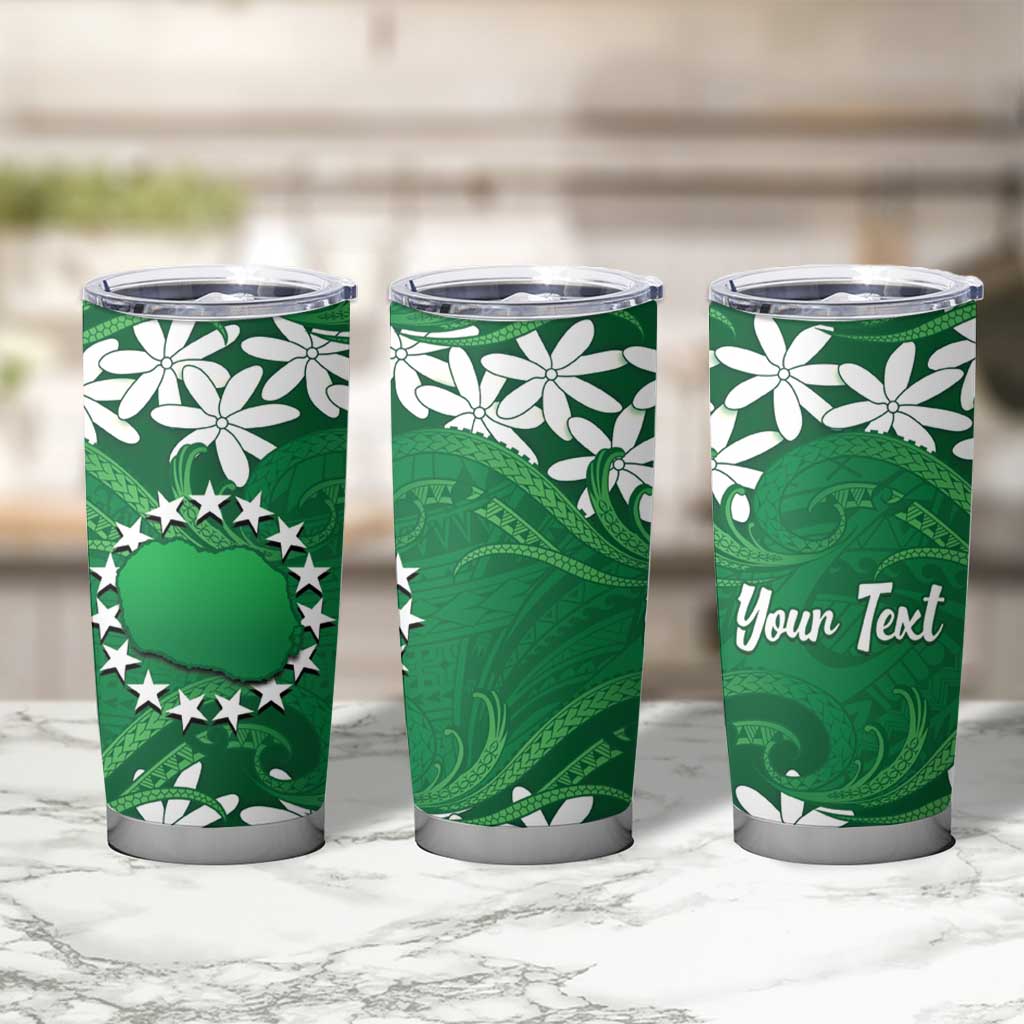 Personalised Cook Islands Rarotonga Tumbler Cup Tiare Maori Polynesian Waves Tattoo