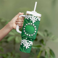 Personalised Cook Islands Rarotonga Tumbler With Handle Tiare Maori Polynesian Waves Tattoo