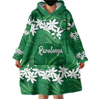 Personalised Cook Islands Rarotonga Wearable Blanket Hoodie Tiare Maori Polynesian Waves Tattoo