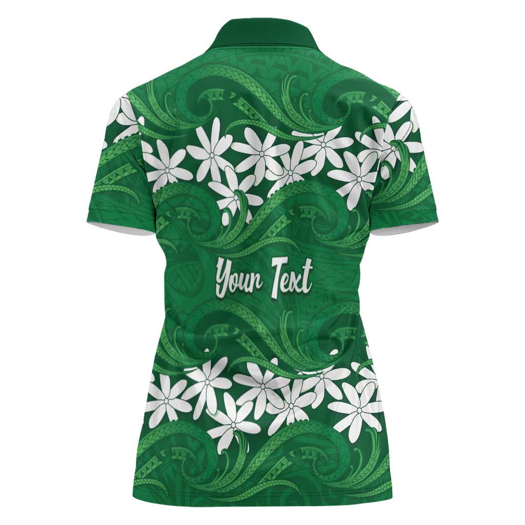 Personalised Cook Islands Rarotonga Women Polo Shirt Tiare Maori Polynesian Waves Tattoo