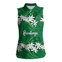 Personalised Cook Islands Rarotonga Women Sleeveless Polo Shirt Tiare Maori Polynesian Waves Tattoo