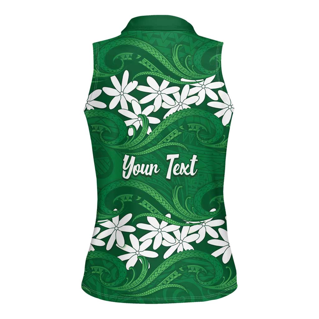 Personalised Cook Islands Rarotonga Women Sleeveless Polo Shirt Tiare Maori Polynesian Waves Tattoo