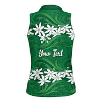 Personalised Cook Islands Rarotonga Women Sleeveless Polo Shirt Tiare Maori Polynesian Waves Tattoo
