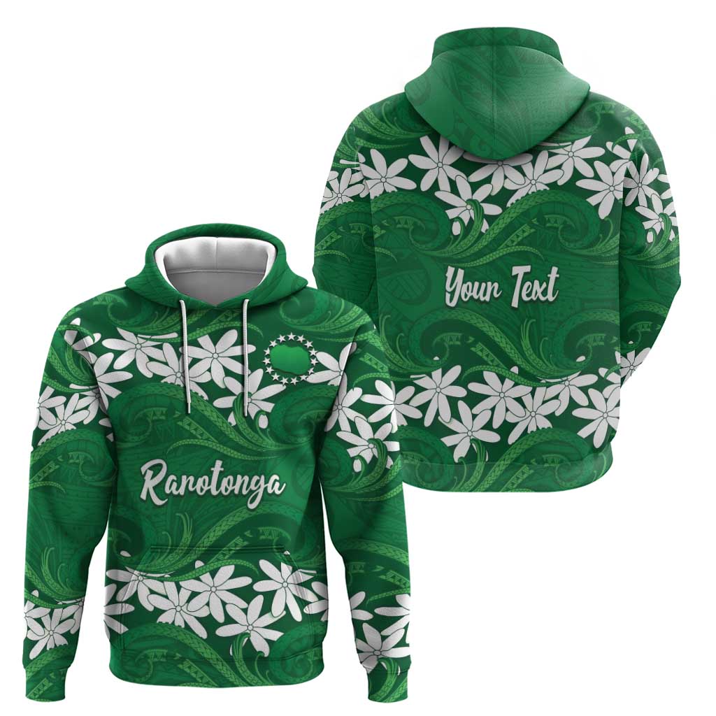 Personalised Cook Islands Rarotonga Zip Hoodie Tiare Maori Polynesian Waves Tattoo