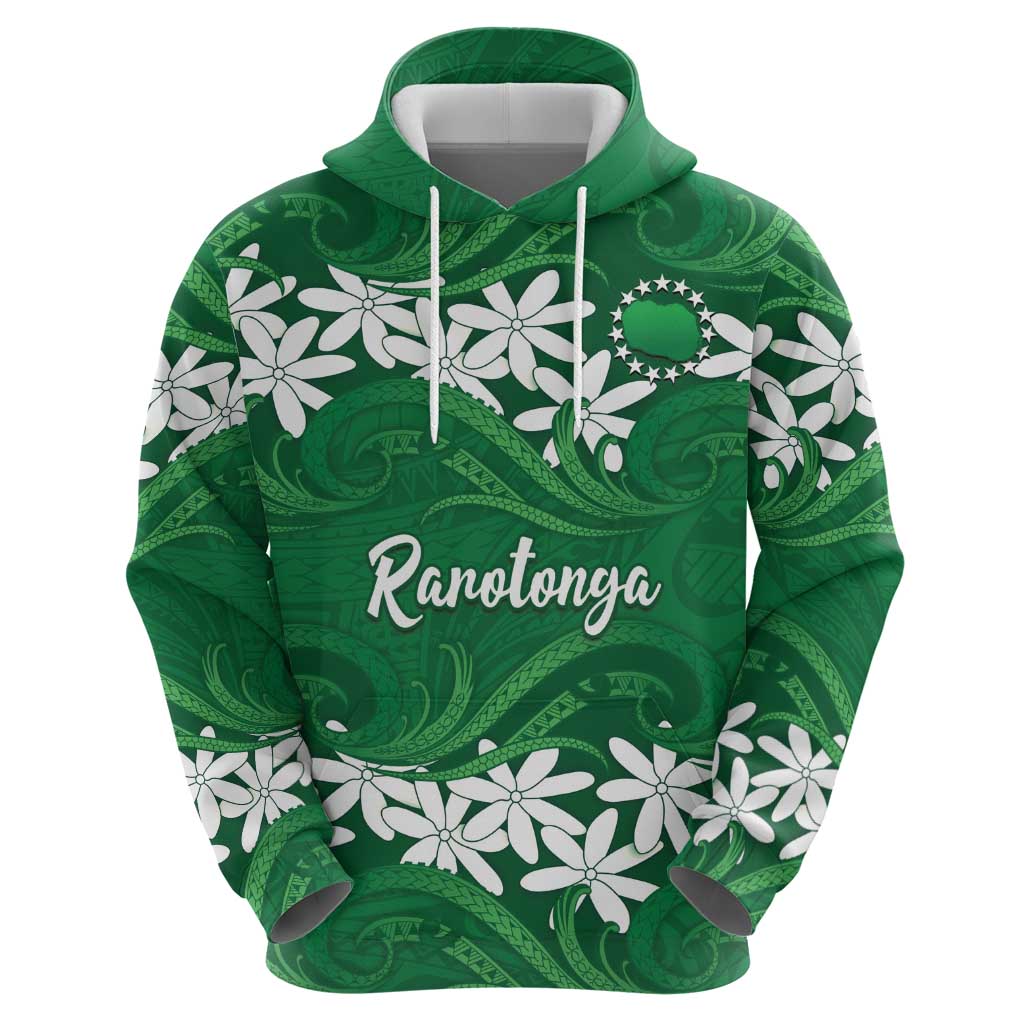 Personalised Cook Islands Rarotonga Zip Hoodie Tiare Maori Polynesian Waves Tattoo