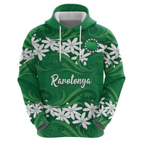 Personalised Cook Islands Rarotonga Zip Hoodie Tiare Maori Polynesian Waves Tattoo