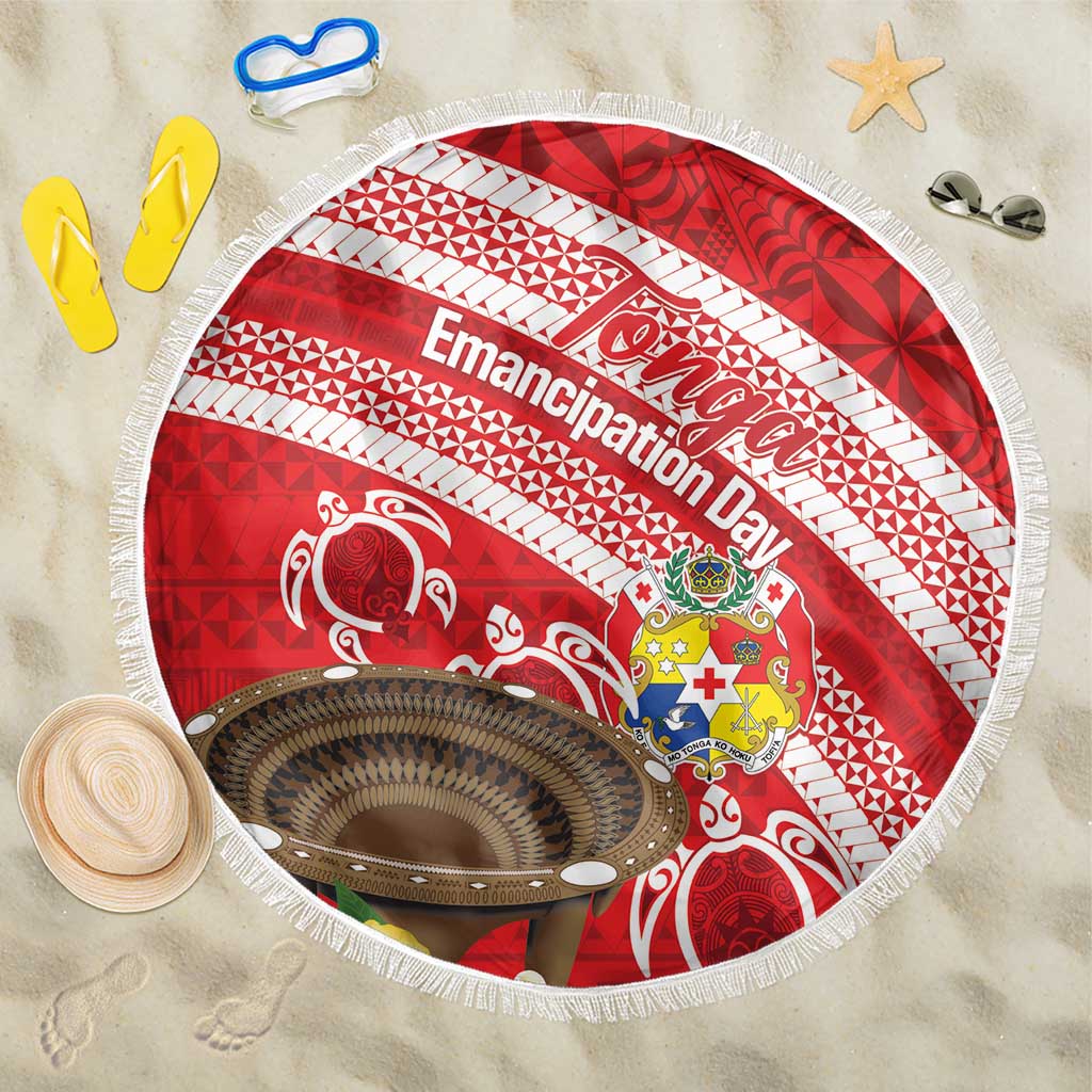 Kingdom Of Tonga Emancipation Day Beach Blanket Tongan Ngatu With Kumete Red