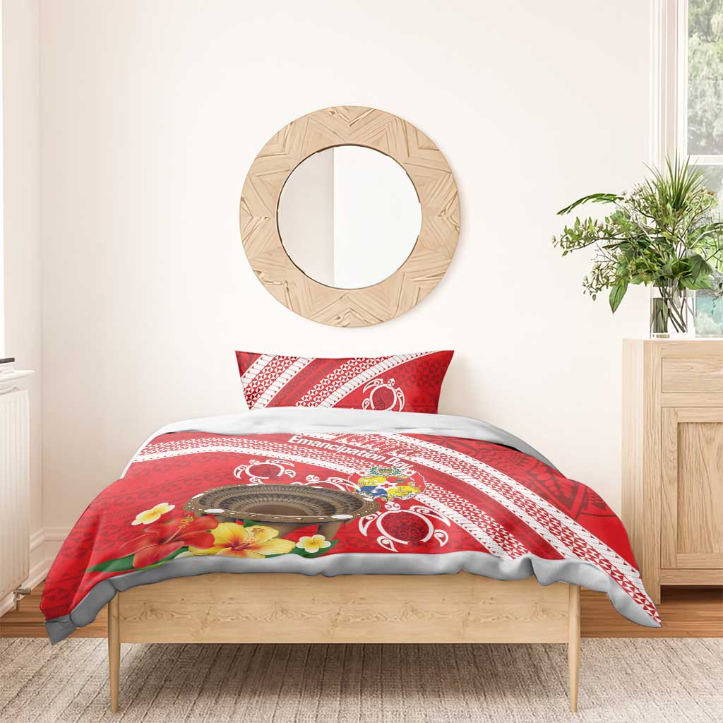 Kingdom Of Tonga Emancipation Day Bedding Set Tongan Ngatu With Kumete Red