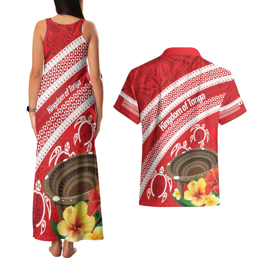 Kingdom Of Tonga Emancipation Day Couples Matching Tank Maxi Dress and Hawaiian Shirt Tongan Ngatu With Kumete Red