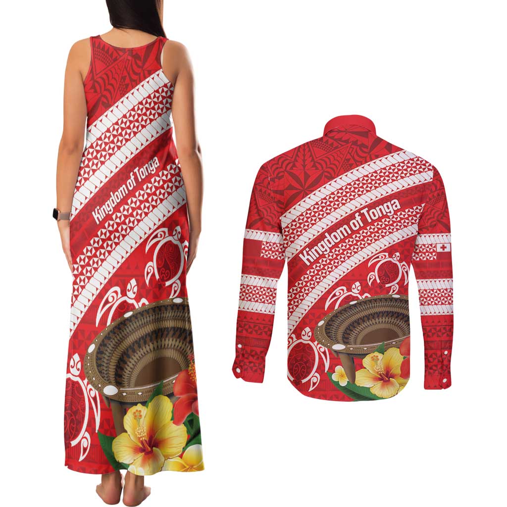 Kingdom Of Tonga Emancipation Day Couples Matching Tank Maxi Dress and Long Sleeve Button Shirt Tongan Ngatu With Kumete Red