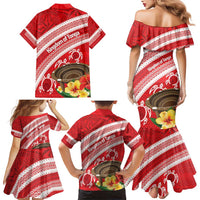 Kingdom Of Tonga Emancipation Day Family Matching Mermaid Dress and Hawaiian Shirt Tongan Ngatu With Kumete Red LT14 - Polynesian Pride