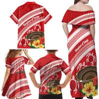Kingdom Of Tonga Emancipation Day Family Matching Off Shoulder Maxi Dress and Hawaiian Shirt Tongan Ngatu With Kumete Red LT14 - Polynesian Pride
