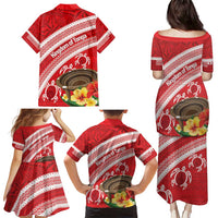 Kingdom Of Tonga Emancipation Day Family Matching Puletasi and Hawaiian Shirt Tongan Ngatu With Kumete Red