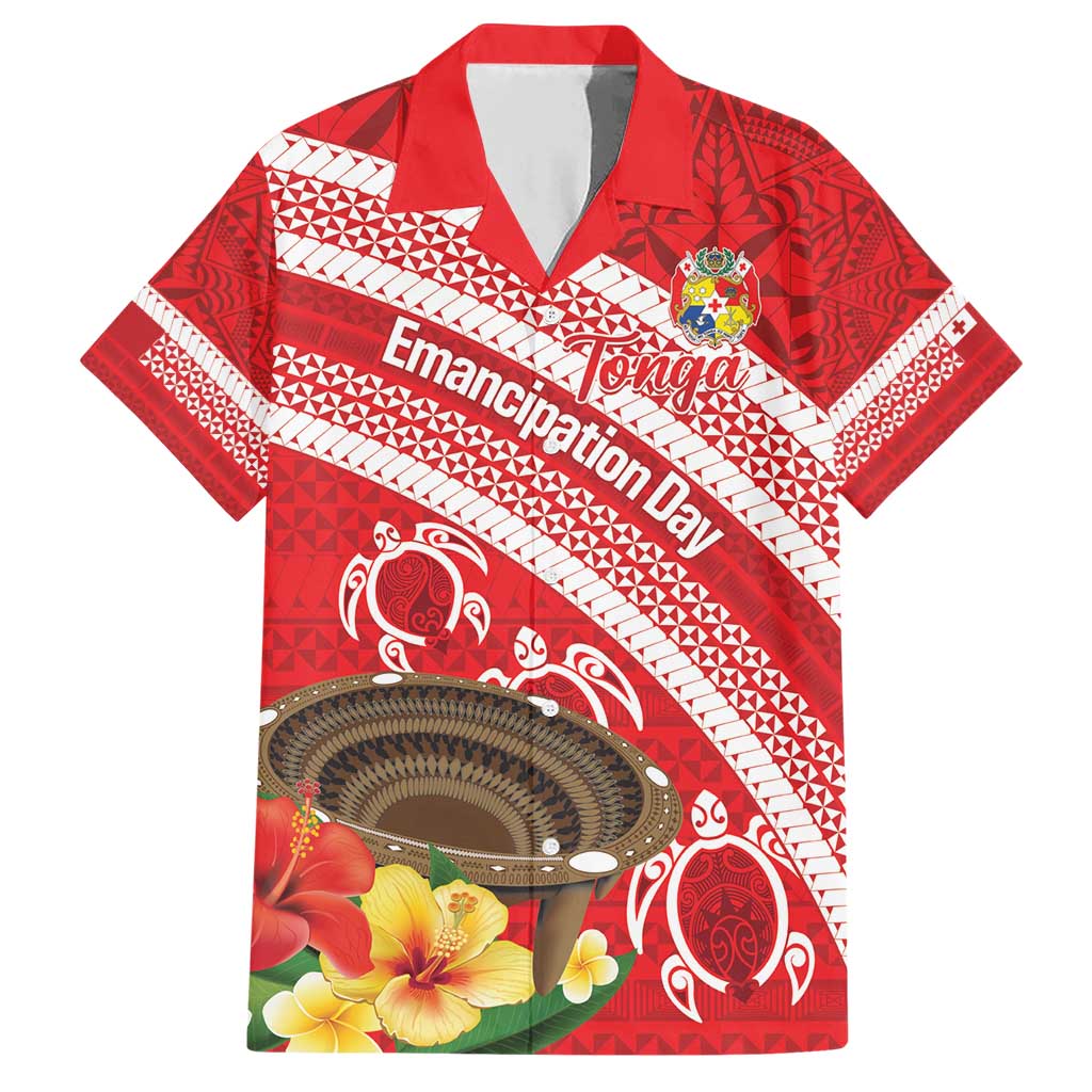 Kingdom Of Tonga Emancipation Day Family Matching Short Sleeve Bodycon Dress and Hawaiian Shirt Tongan Ngatu With Kumete Red LT14 Dad's Shirt - Short Sleeve Red - Polynesian Pride