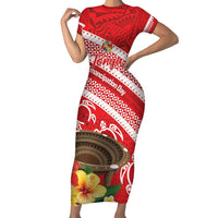 Kingdom Of Tonga Emancipation Day Family Matching Short Sleeve Bodycon Dress and Hawaiian Shirt Tongan Ngatu With Kumete Red LT14 Mom's Dress Red - Polynesian Pride