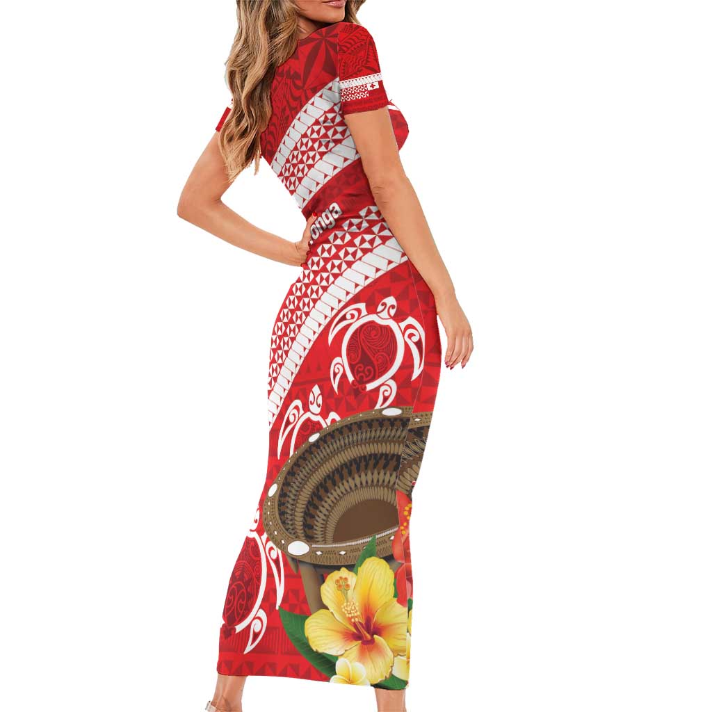 Kingdom Of Tonga Emancipation Day Family Matching Short Sleeve Bodycon Dress and Hawaiian Shirt Tongan Ngatu With Kumete Red LT14 - Polynesian Pride