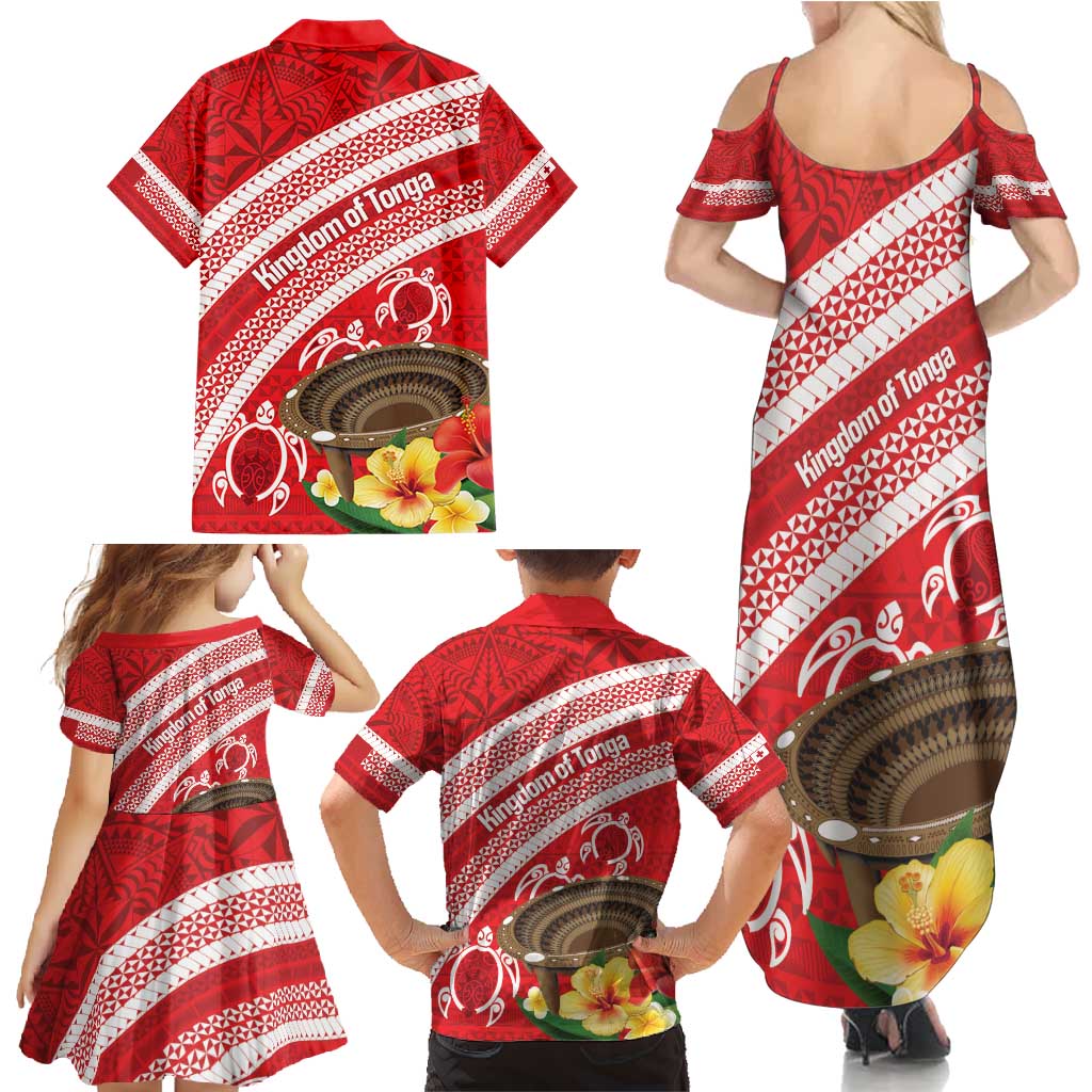 Kingdom Of Tonga Emancipation Day Family Matching Summer Maxi Dress and Hawaiian Shirt Tongan Ngatu With Kumete Red