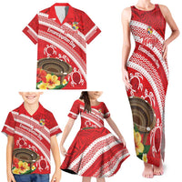 Kingdom Of Tonga Emancipation Day Family Matching Tank Maxi Dress and Hawaiian Shirt Tongan Ngatu With Kumete Red LT14 - Polynesian Pride