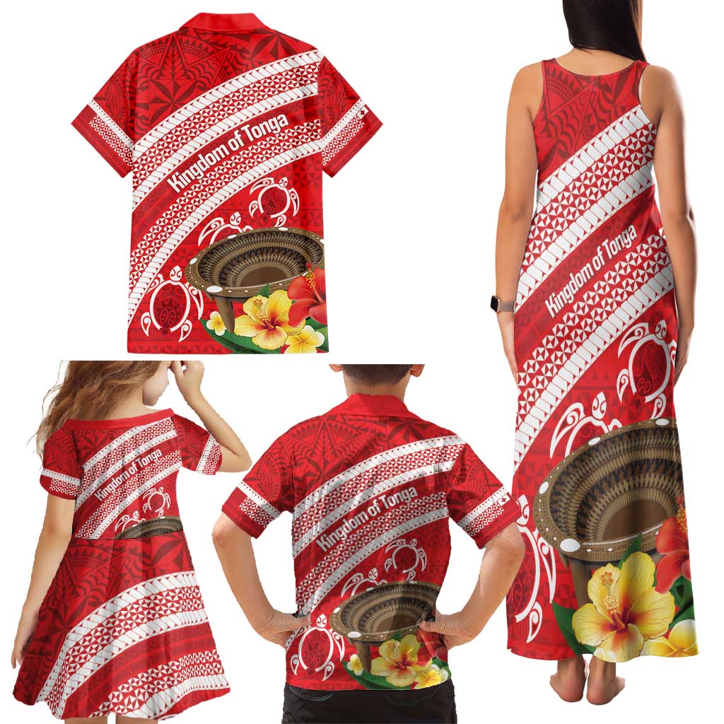 Kingdom Of Tonga Emancipation Day Family Matching Tank Maxi Dress and Hawaiian Shirt Tongan Ngatu With Kumete Red LT14 - Polynesian Pride
