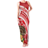 Kingdom Of Tonga Emancipation Day Family Matching Tank Maxi Dress and Hawaiian Shirt Tongan Ngatu With Kumete Red LT14 Mom's Dress Red - Polynesian Pride