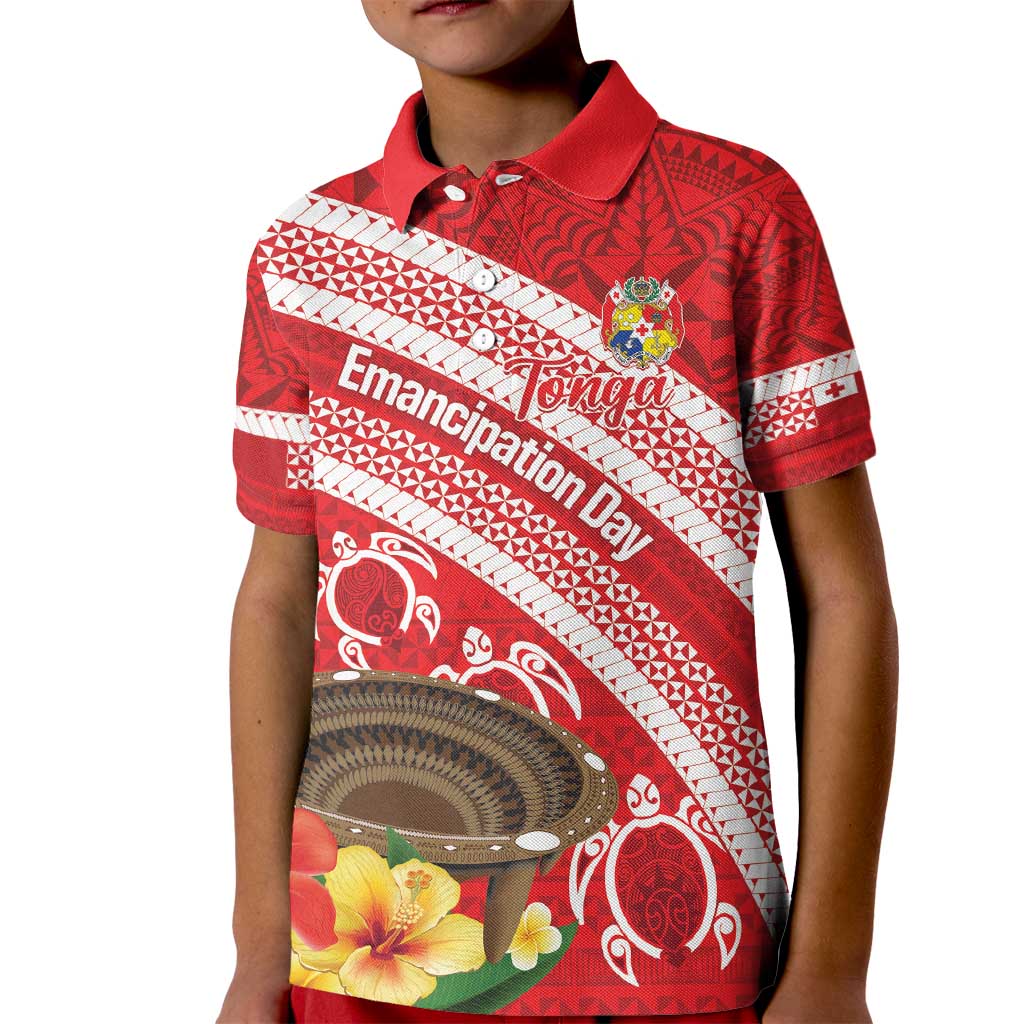 Kingdom Of Tonga Emancipation Day Kid Polo Shirt Tongan Ngatu With Kumete Red