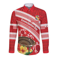 Kingdom Of Tonga Emancipation Day Long Sleeve Button Shirt Tongan Ngatu With Kumete Red