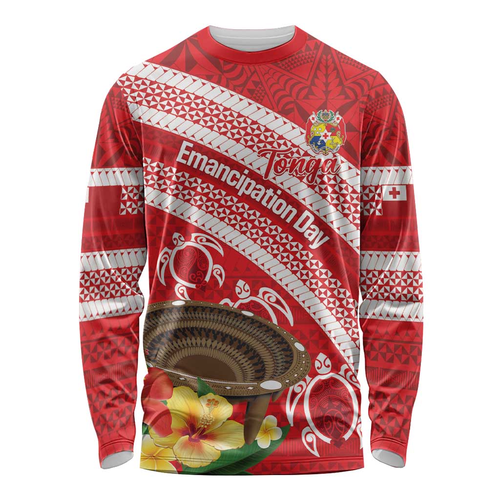 Kingdom Of Tonga Emancipation Day Long Sleeve Shirt Tongan Ngatu With Kumete Red