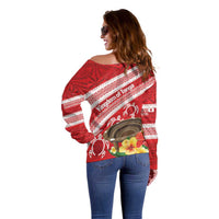 Kingdom Of Tonga Emancipation Day Off Shoulder Sweater Tongan Ngatu With Kumete Red