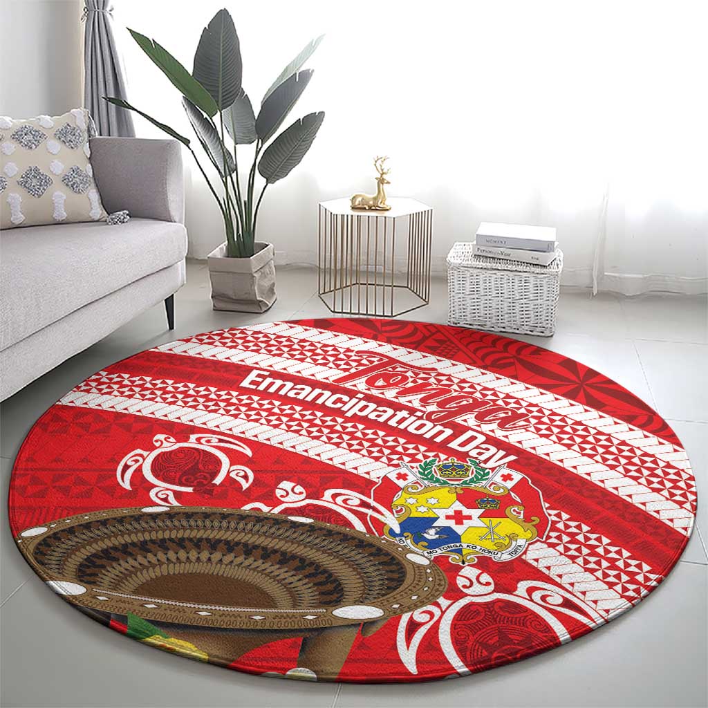 Kingdom Of Tonga Emancipation Day Round Carpet Tongan Ngatu With Kumete Red