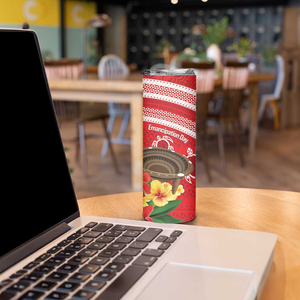 Kingdom Of Tonga Emancipation Day Skinny Tumbler Tongan Ngatu With Kumete Red LT14 - Polynesian Pride