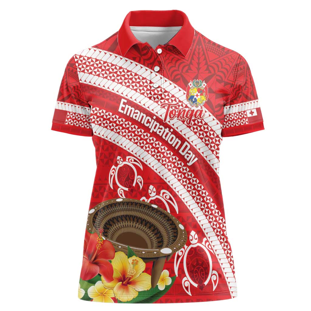 Kingdom Of Tonga Emancipation Day Women Polo Shirt Tongan Ngatu With Kumete Red LT14 Female Red - Polynesian Pride