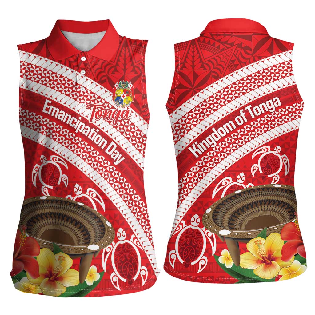 Kingdom Of Tonga Emancipation Day Women Sleeveless Polo Shirt Tongan Ngatu With Kumete Red