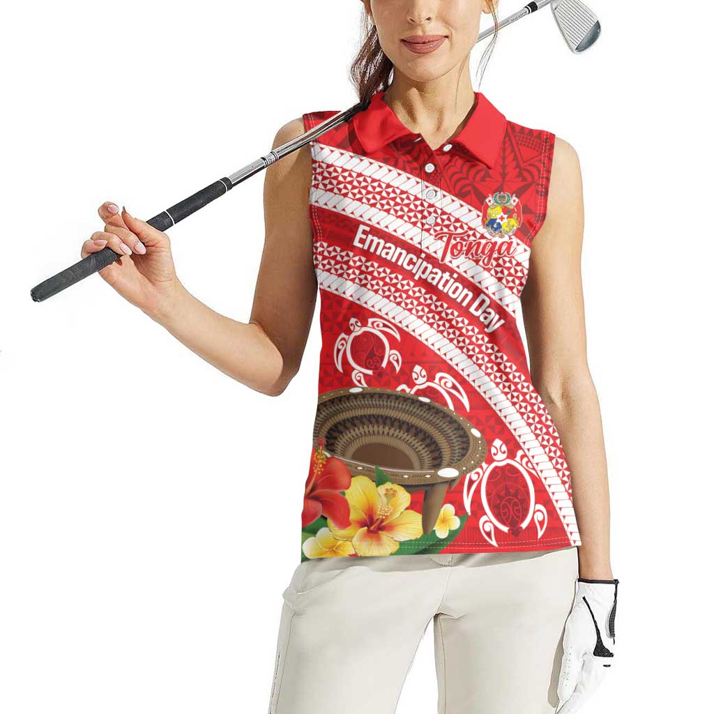 Kingdom Of Tonga Emancipation Day Women Sleeveless Polo Shirt Tongan Ngatu With Kumete Red
