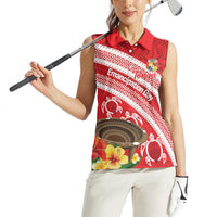 Kingdom Of Tonga Emancipation Day Women Sleeveless Polo Shirt Tongan Ngatu With Kumete Red