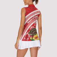 Kingdom Of Tonga Emancipation Day Women Sleeveless Polo Shirt Tongan Ngatu With Kumete Red